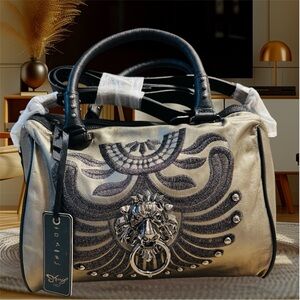 Sharif Studio l Black and Gold Satchel with Ornate Design